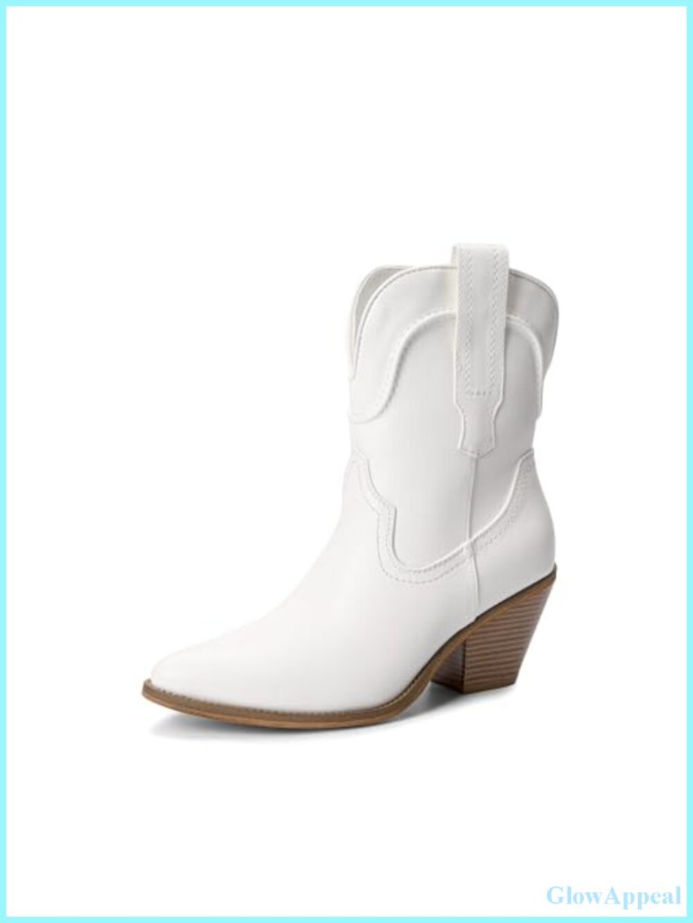 Faux Leather Cowboy Ankle Boots Western Booties Low Heel Pointed Toe